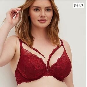 NWT Torrid Push Up Plunge Red Lace Bra 48D